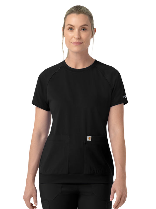 Women's Two-Pocket Crew Neck Scrub Top - C13290 - Black