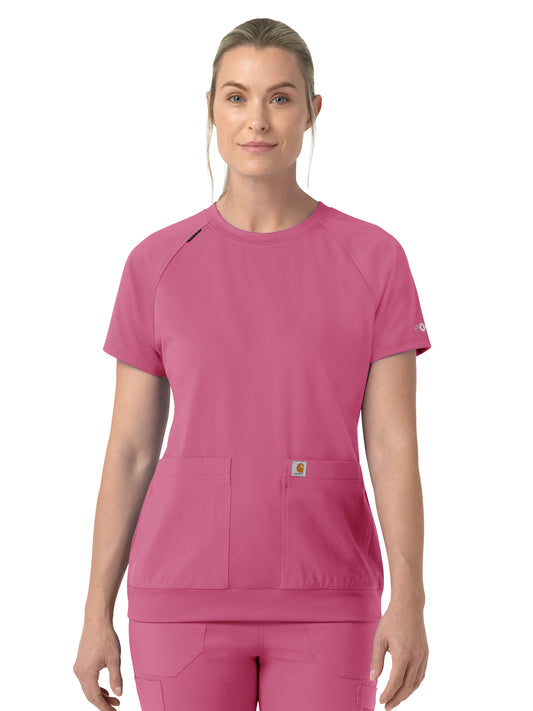 Women's Two-Pocket Crew Neck Scrub Top - C13290 - Electric Fuschia