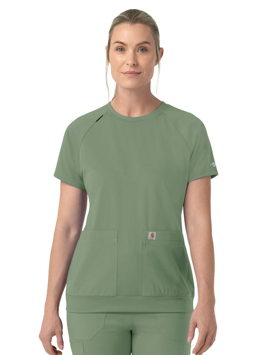 Women's Two-Pocket Crew Neck Scrub Top - C13290 - Green Slate