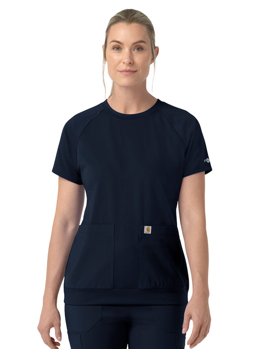 Women's Two-Pocket Crew Neck Scrub Top - C13290 - Navy