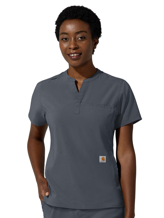 Women's Three-Pocket Banded Collar Scrub Top - C13810 - Approaching Storm