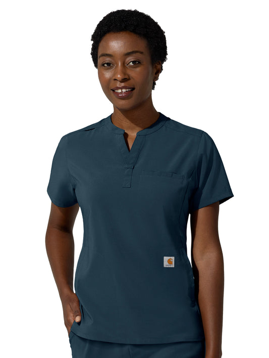 Women's Three-Pocket Banded Collar Scrub Top - C13810 - Navy