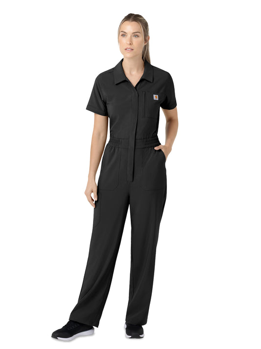 Women's Nine-Pocket Short Sleeve Shirt Coverall - C21110 - Black