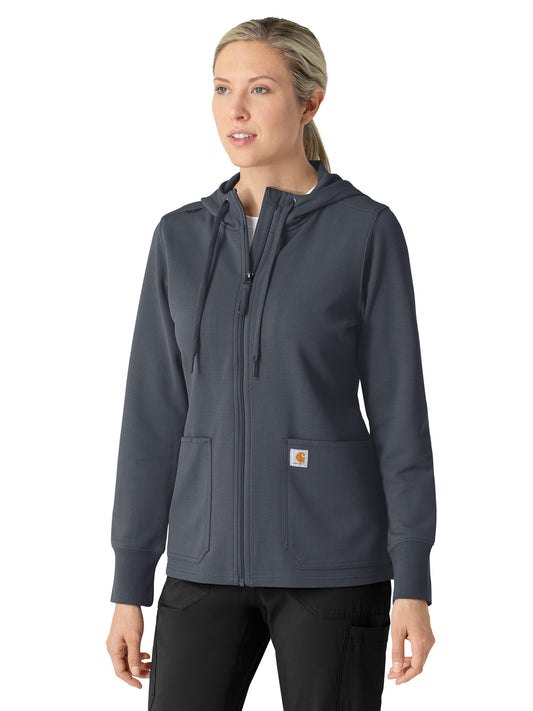 Women's Three-Pocket Full Zip Waffle Hoodie - C82008 - Approaching Storm