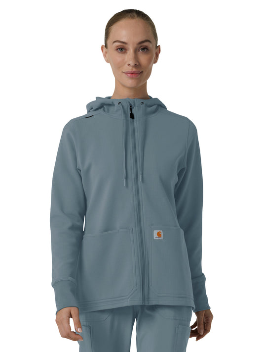 Women's Three-Pocket Full Zip Waffle Hoodie - C82008 - Rolling Thunder
