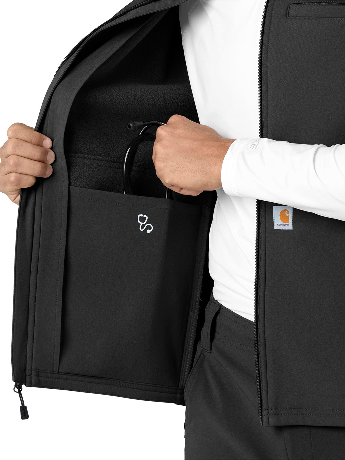 Men's Four-Pocket Bonded Fleece Vest - C82023 - Black