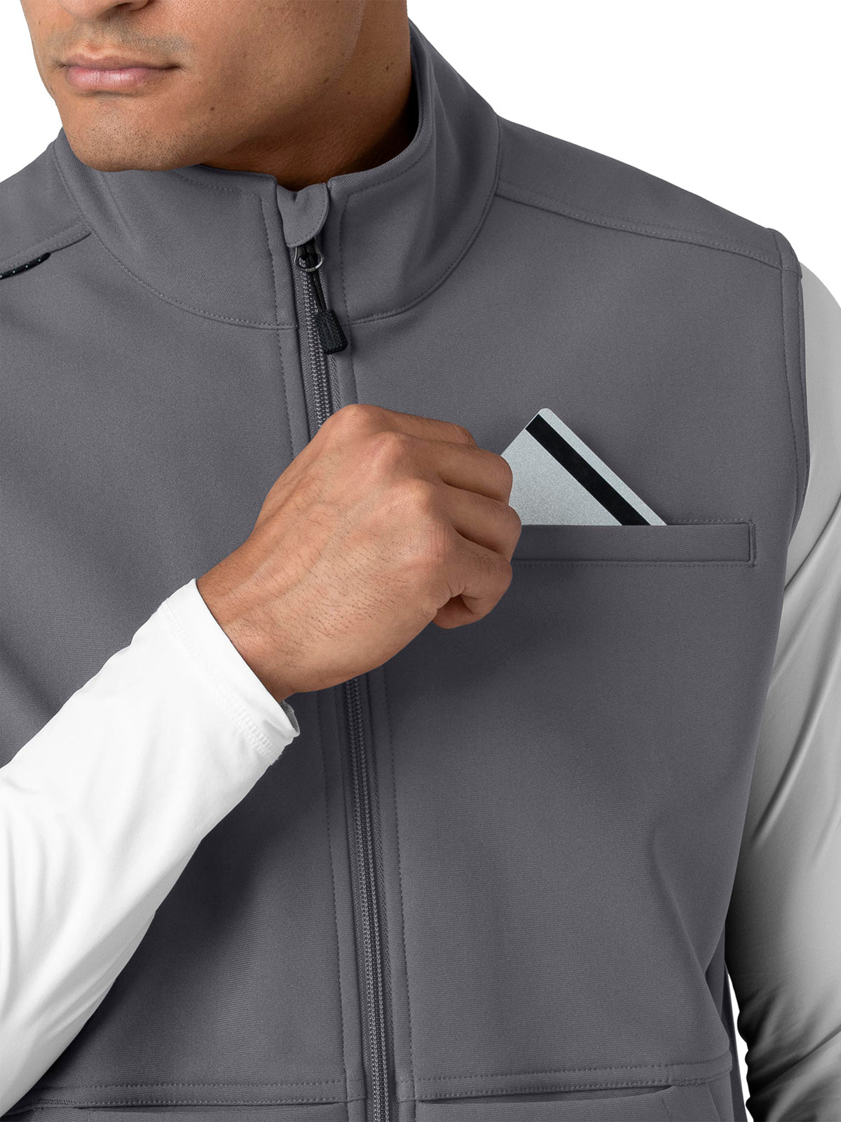 Men's Four-Pocket Bonded Fleece Vest - C82023 - Pewter