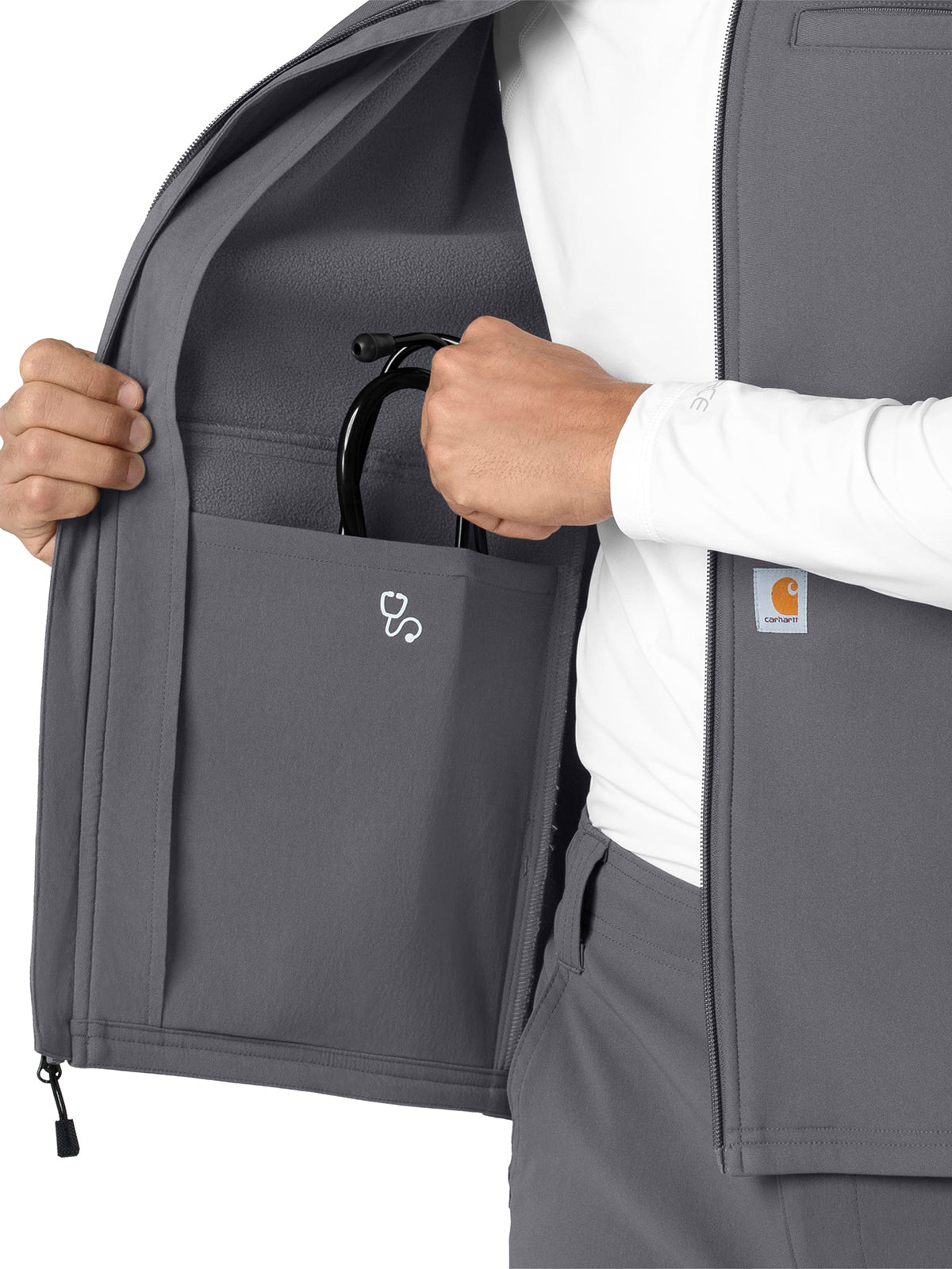 Men's Four-Pocket Bonded Fleece Vest - C82023 - Pewter