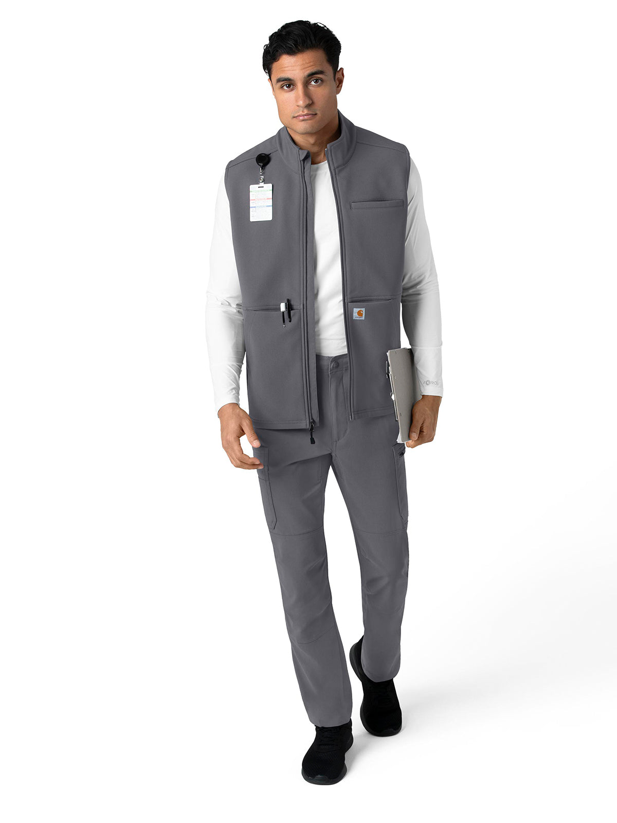 Men's Four-Pocket Bonded Fleece Vest - C82023 - Pewter