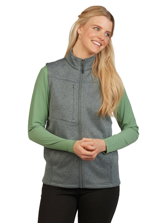 Women's Three-Pocket Performance Tek Vest - 6447 - Grey Heather/Black Fleece