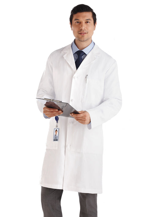 Men's Knot Button Five-Pocket 40" iPadĀ® Lab Coat - 762 - White