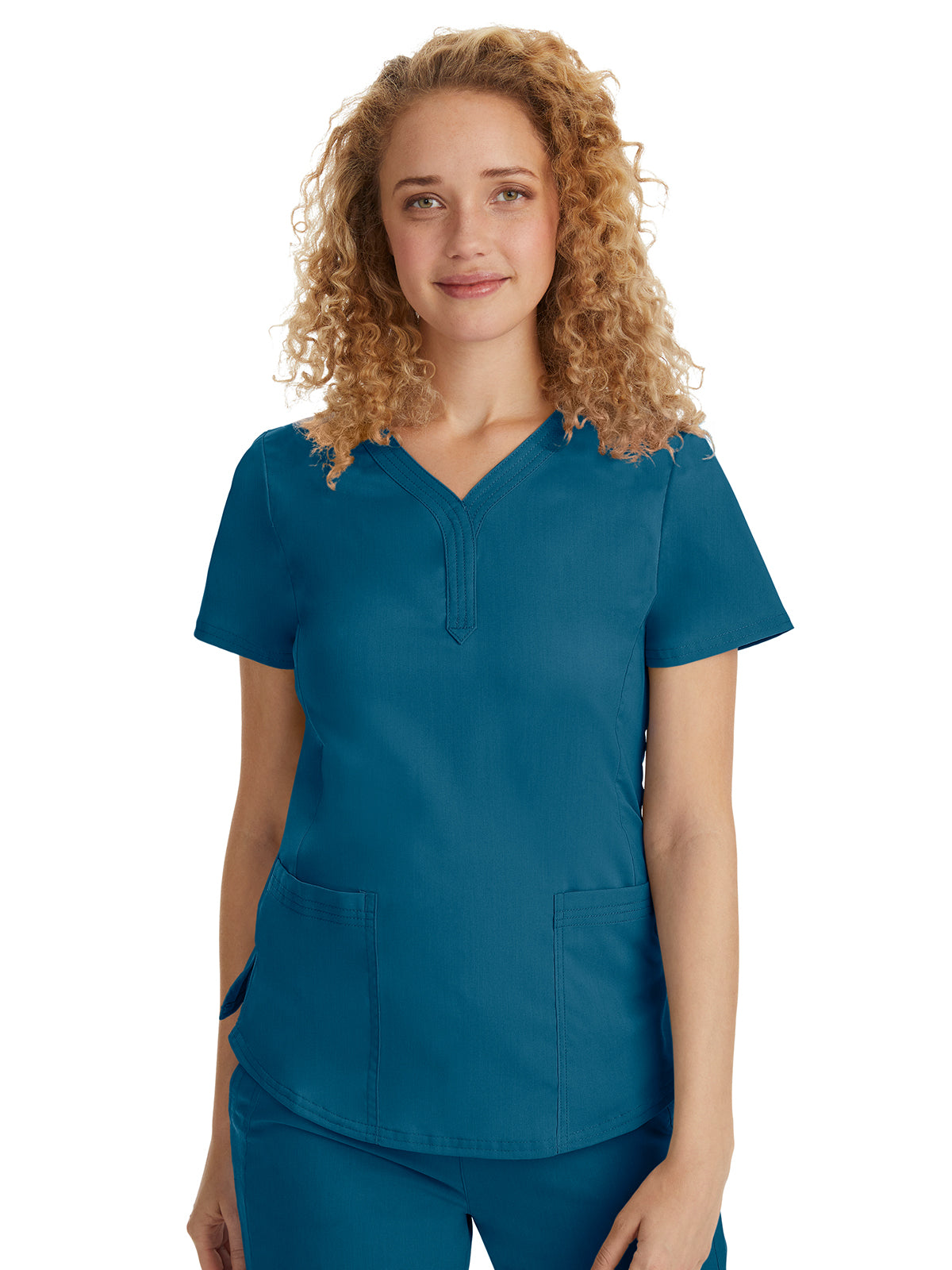 Women's 2-Pocket Jane Triple-Needle Stitching Top - 2167 - Caribbean