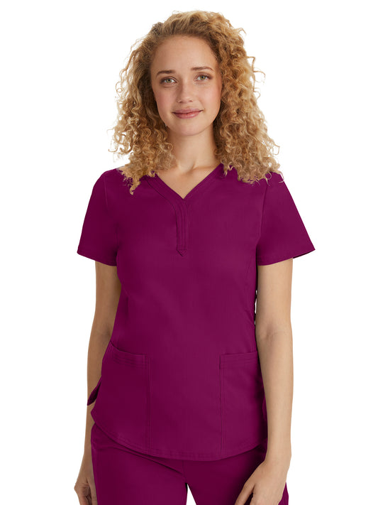 Women's 2-Pocket Jane Triple-Needle Stitching Top - 2167 - Wine