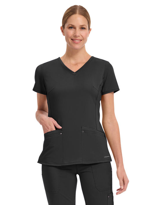 Women's 2-Pocket Juliet Stylish V-Neck Top - 2245 - Black