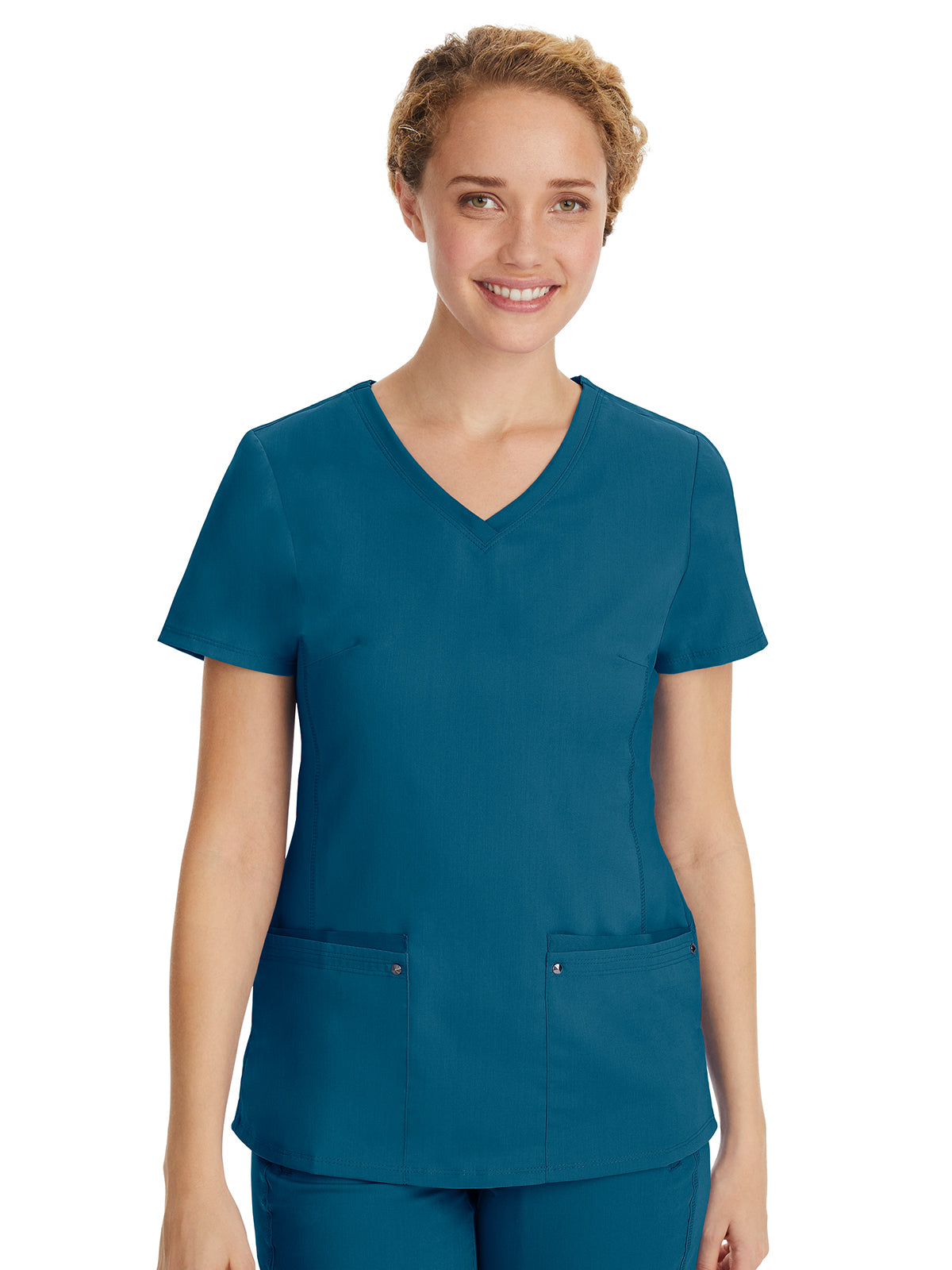 Women's 2-Pocket Juliet Stylish V-Neck Top - 2245 - Caribbean