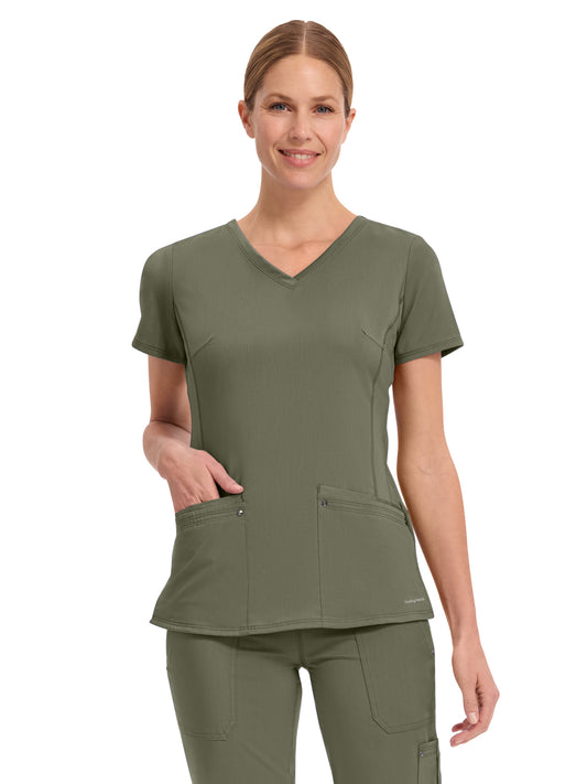 Women's 2-Pocket Juliet Stylish V-Neck Top - 2245 - Olive