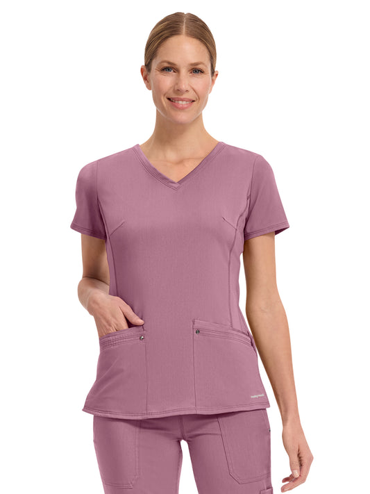 Women's 2-Pocket Juliet Stylish V-Neck Top - 2245 - Powder Puff Pink