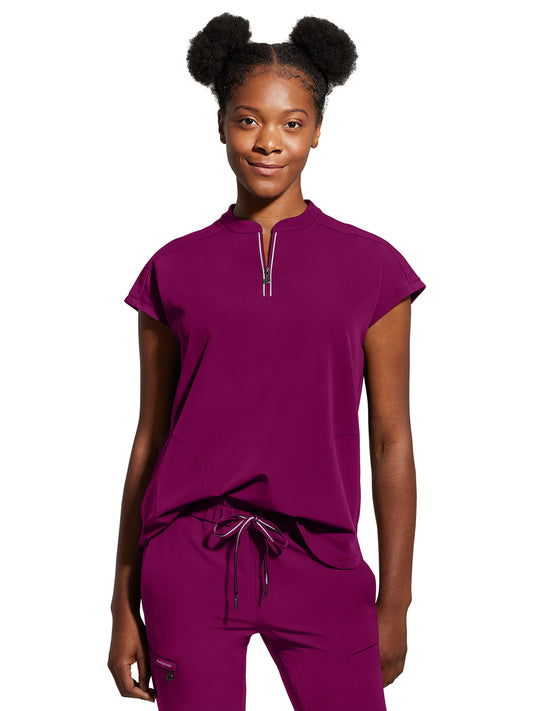 Women's 2-Pocket Sandy Mandarin Collar Top - 2286 - Wine