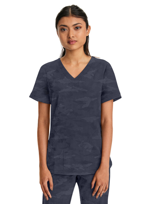 Women's 2-Pocket Joy Camo V-Neck Top - 2353 - Pewter