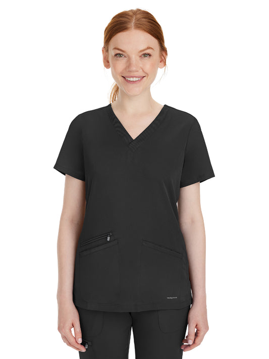 Women's 3-Pocket Mariah Rib V-Neck Top - 2530 - Black