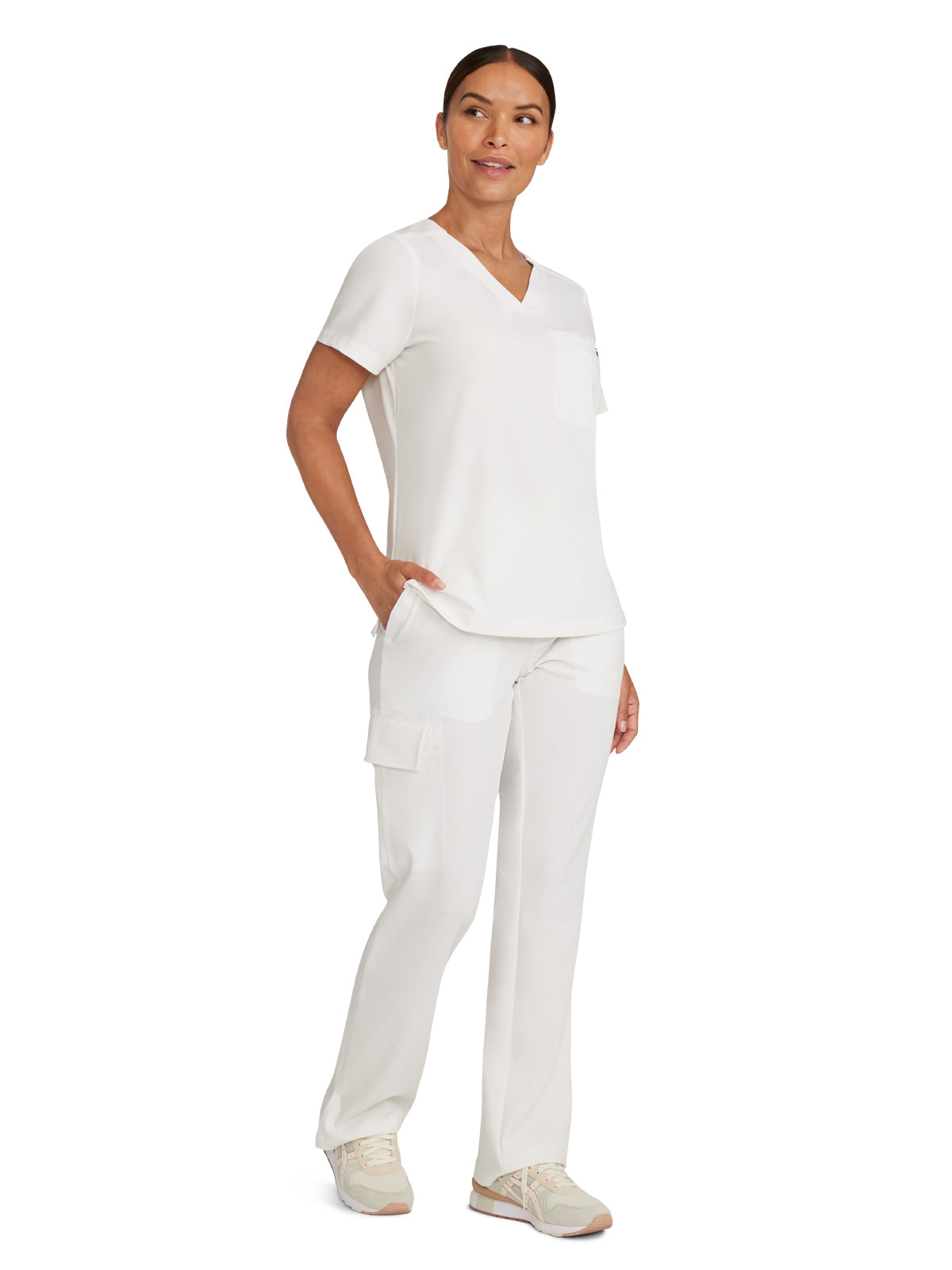 Women's 1-Pocket V-Neck Top - 755 - White Gardenia