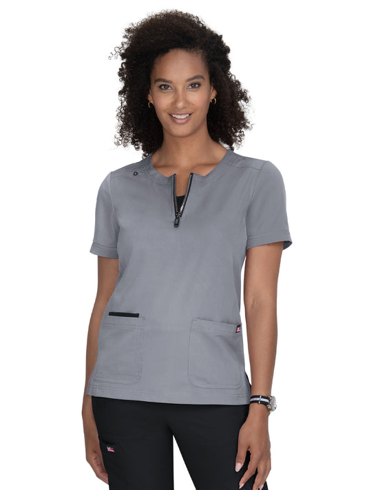 Women's Three-Pocket Zipper-Neck Performance Top - 1086 - Platinum Grey