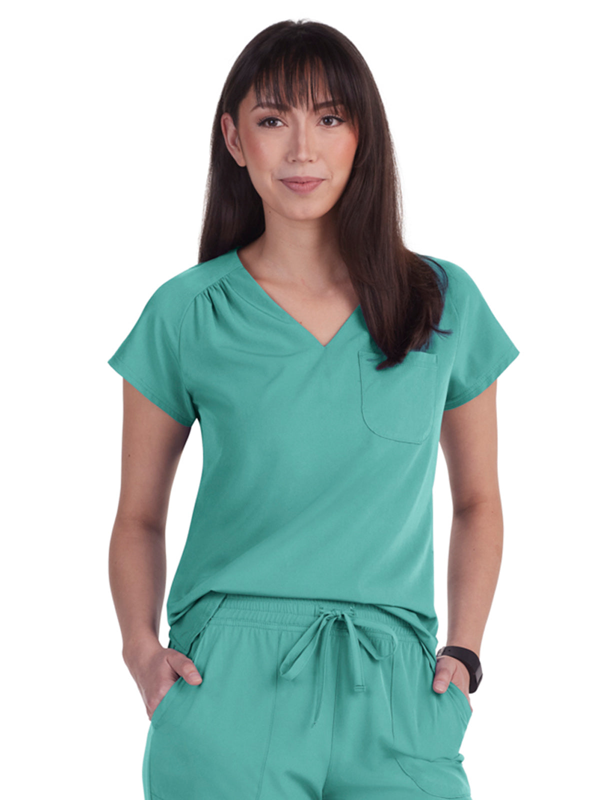 Women's One-Pocket Heart-Shaped Neckline Eco-Friendly Kailani Top - 1118 - Waterfall Blue