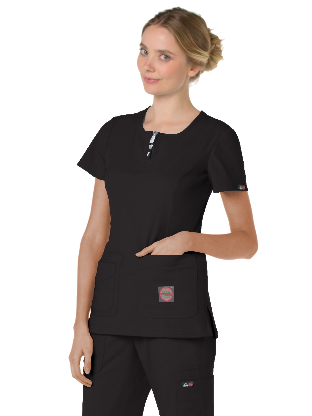 Women's Four-Pocket Zipper Neck Serenity Top - 317 - Black