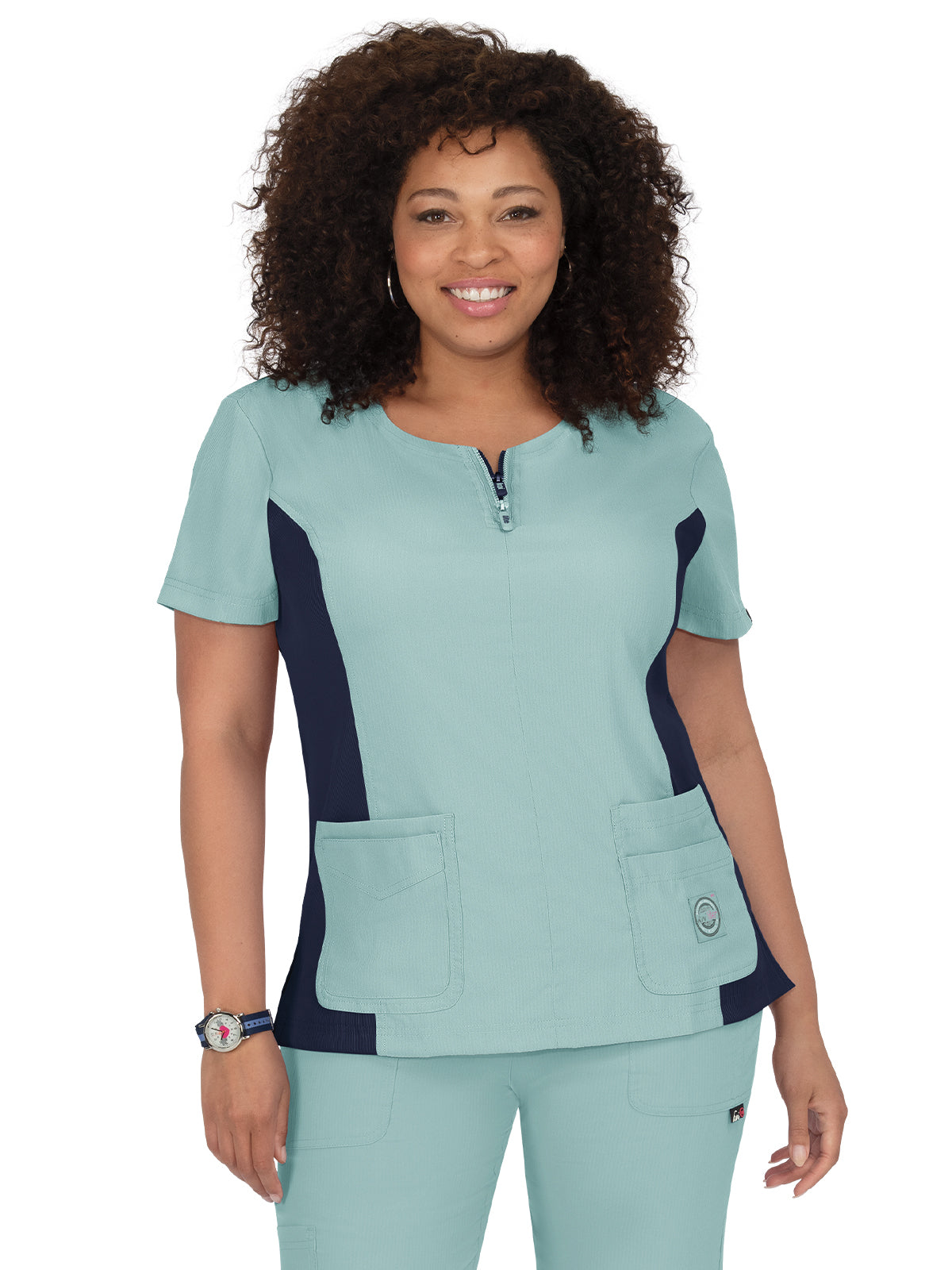 Women's Four-Pocket Zipper Neck Serenity Top - 317 - Sage