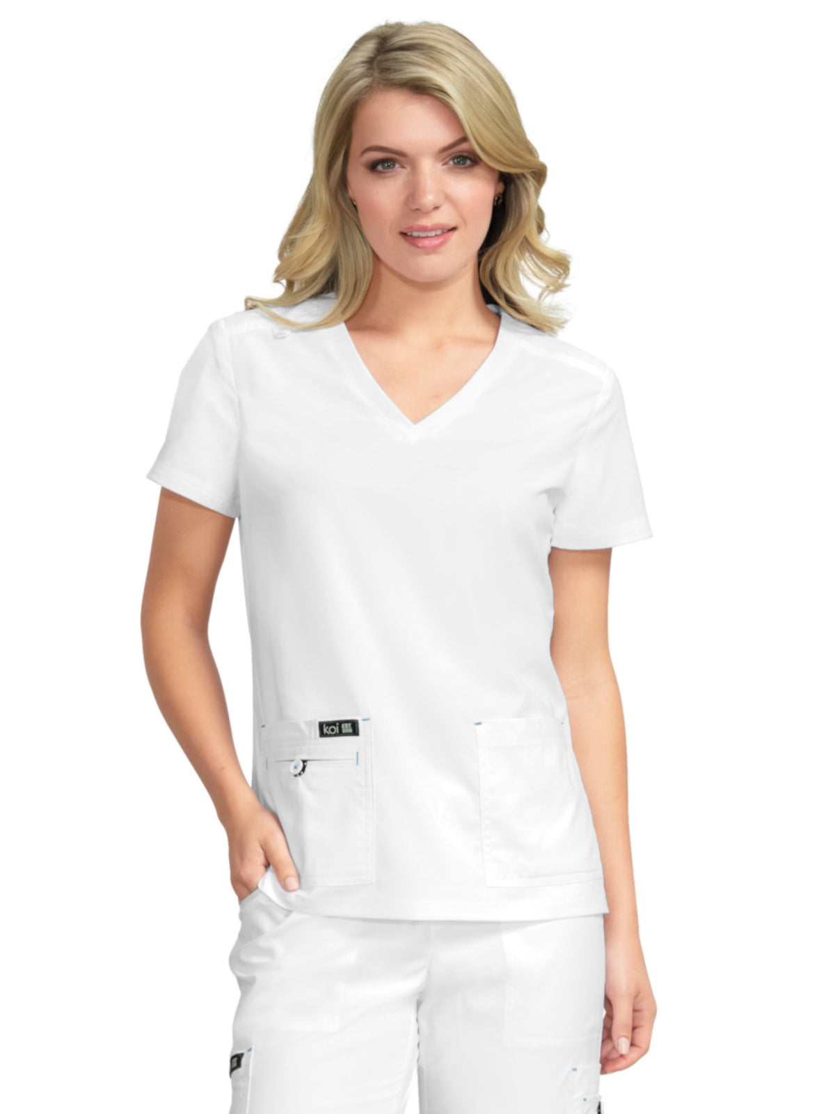 Women's Four-Pocket Stretch V-Neck Becca Top - 373 - White