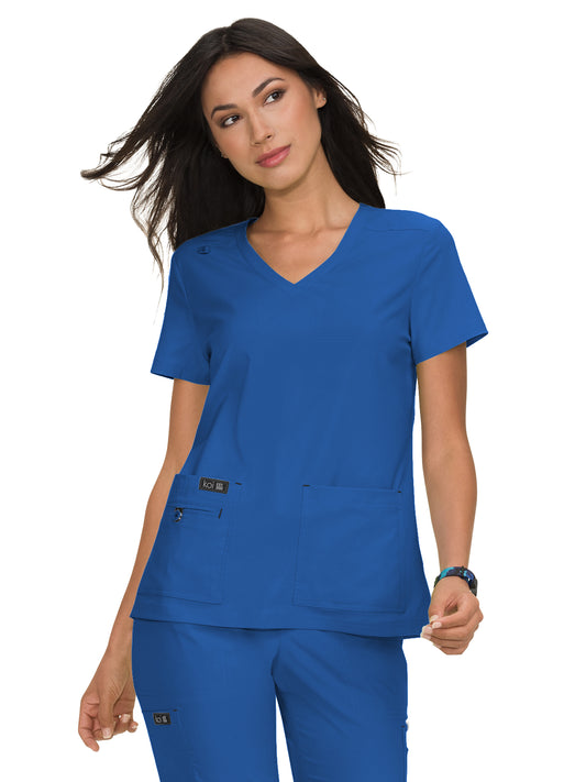 Women's Four-Pocket Stretch V-Neck Becca Top - 373 - Royal Blue