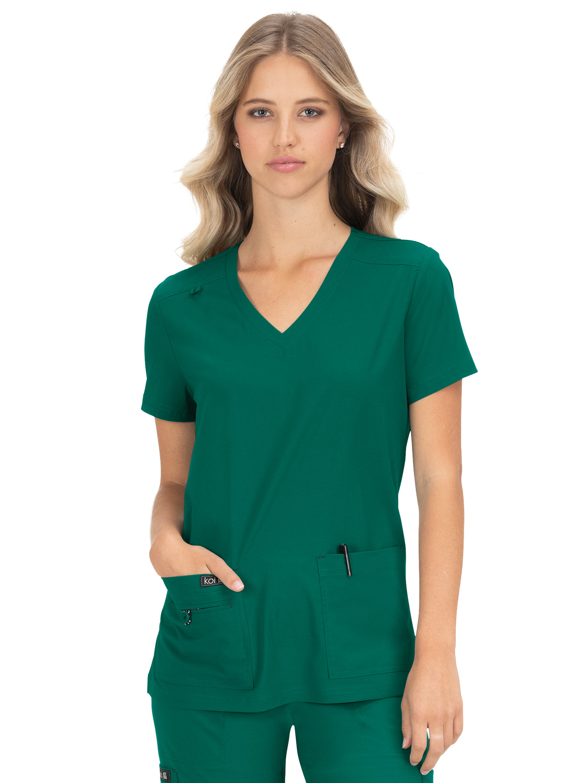 Women's Four-Pocket Stretch V-Neck Becca Top - 373 - Hunter