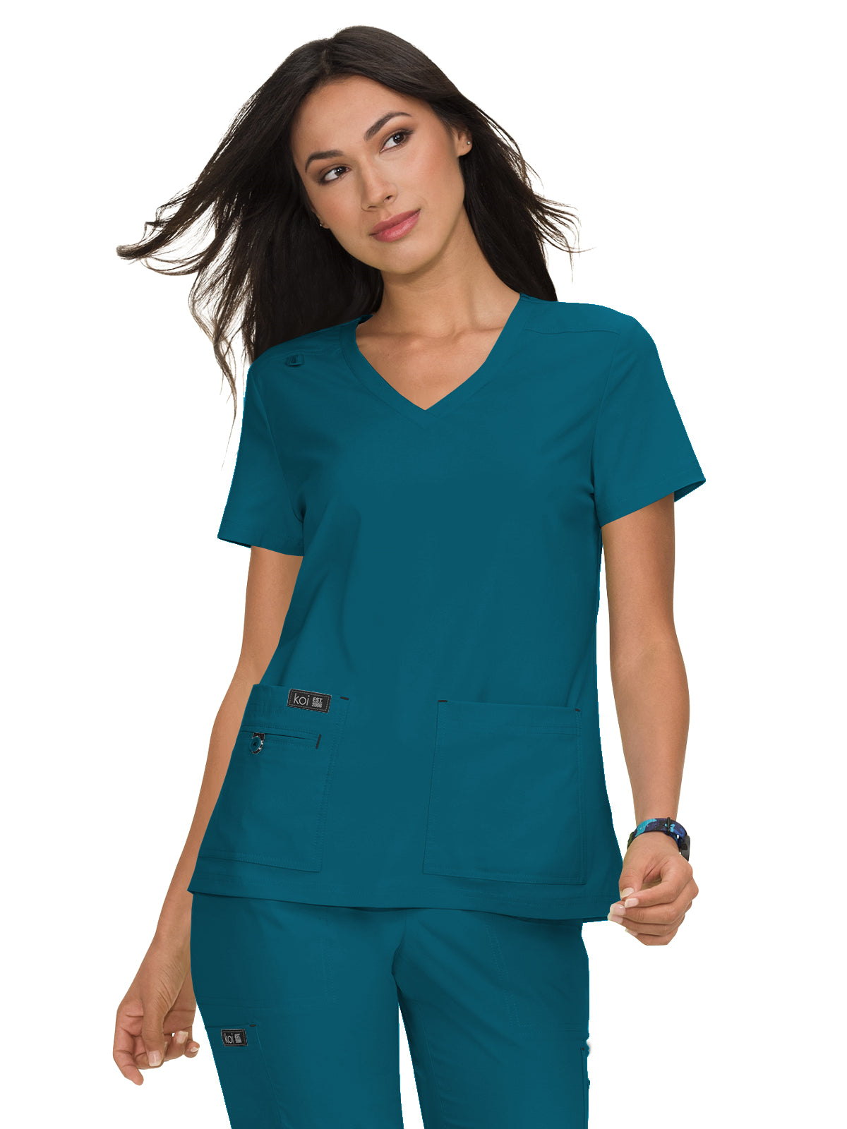 Women's Four-Pocket Stretch V-Neck Becca Top - 373 - Caribbean