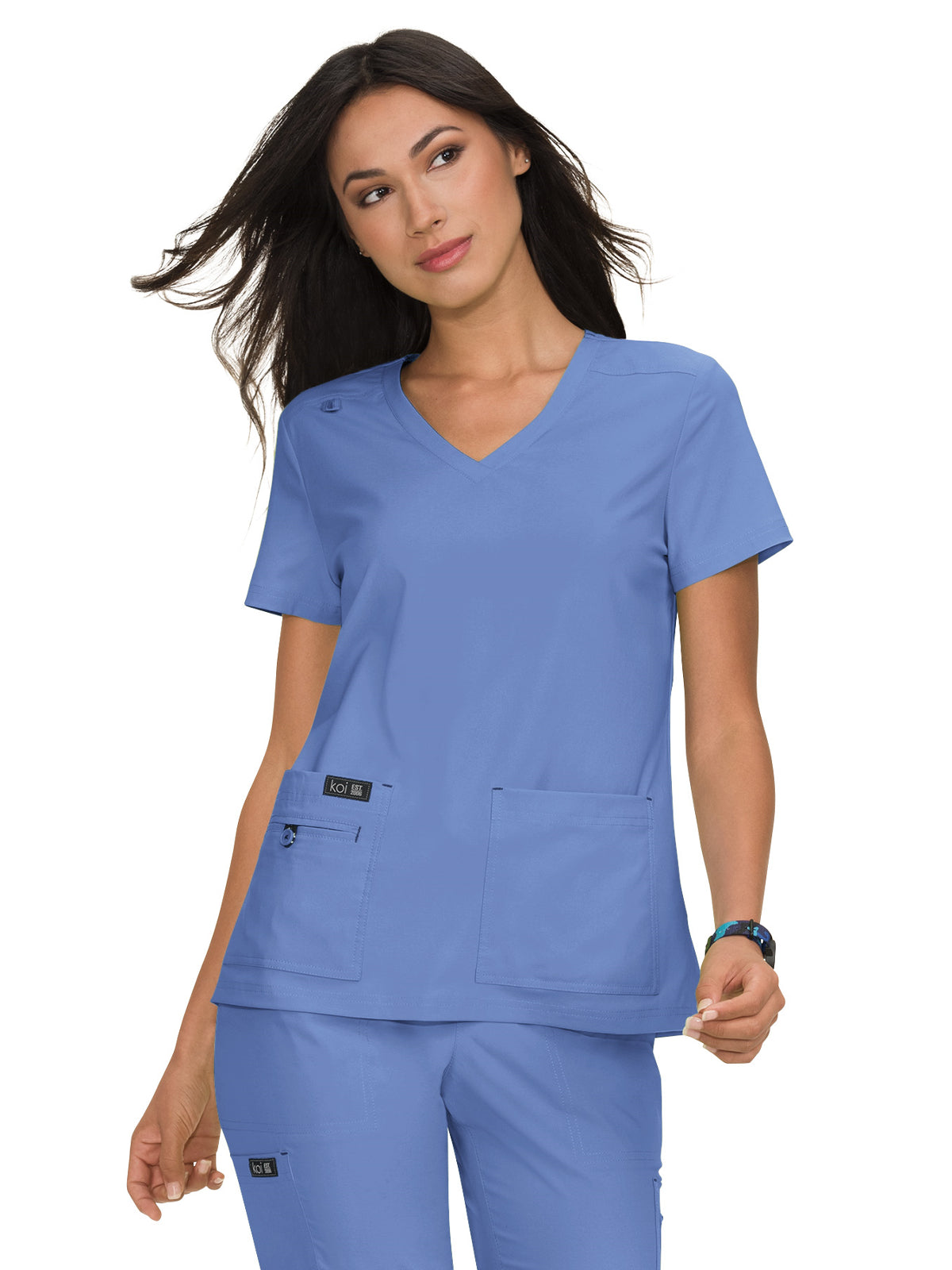 Women's Four-Pocket Stretch V-Neck Becca Top - 373 - True Ceil