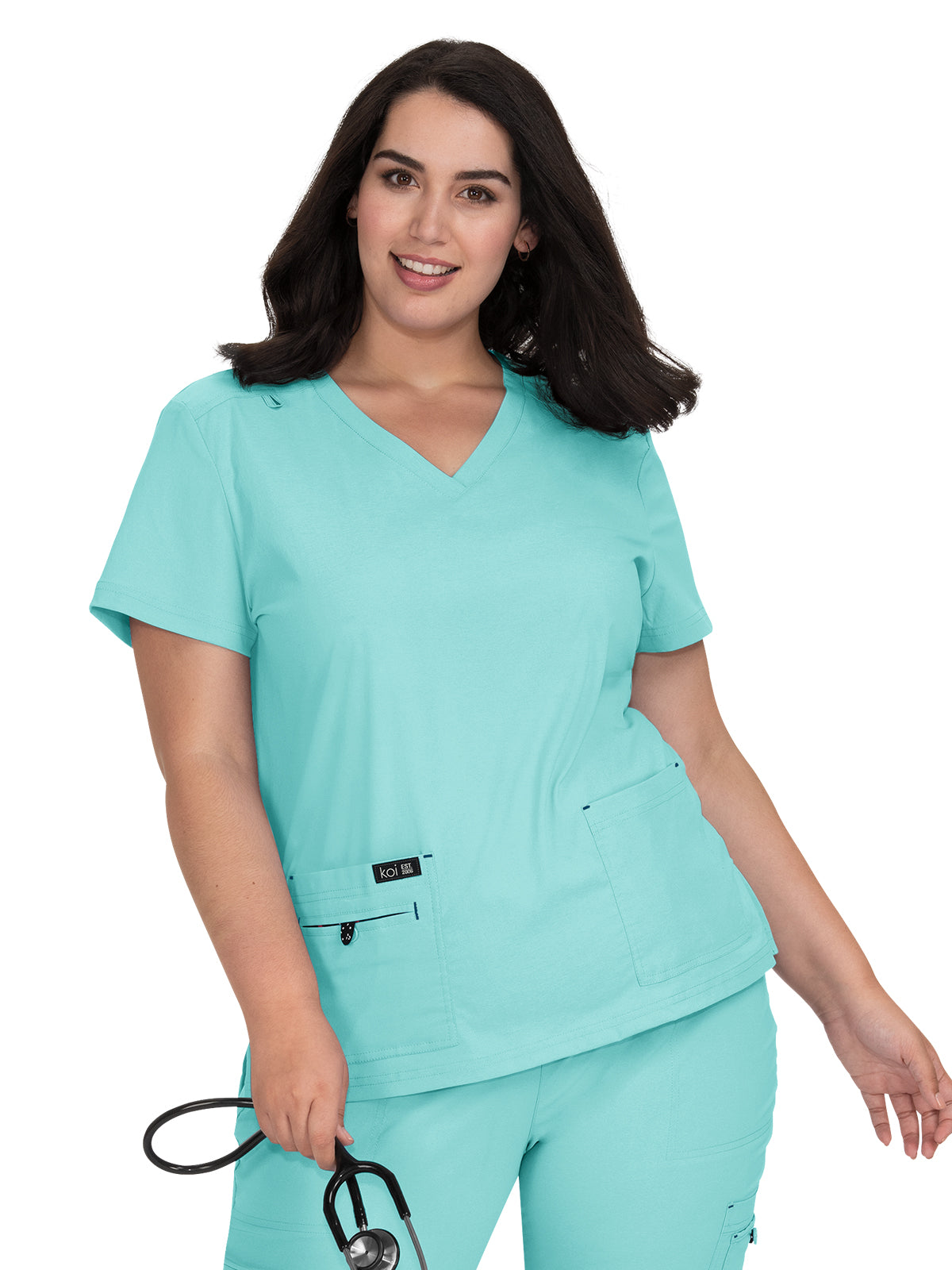 Women's Four-Pocket Stretch V-Neck Becca Top - 373 - Fresh Mint