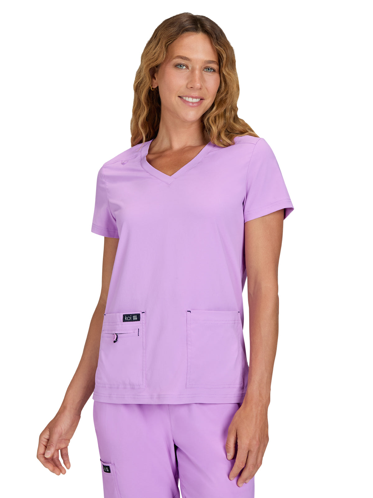 Women's Four-Pocket Stretch V-Neck Becca Top - 373 - Bloom Lavender