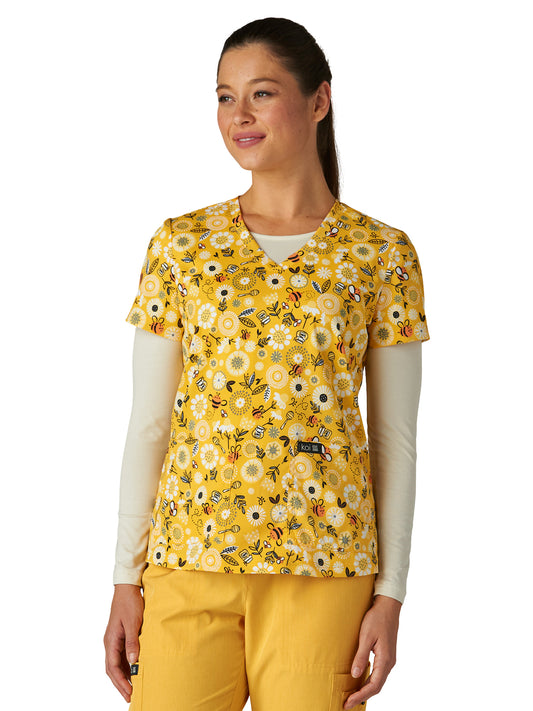 Women's Two-Pocket Athletic-Inspired, Breathable Mesh Leslie Top - 384PR - Honey Bees