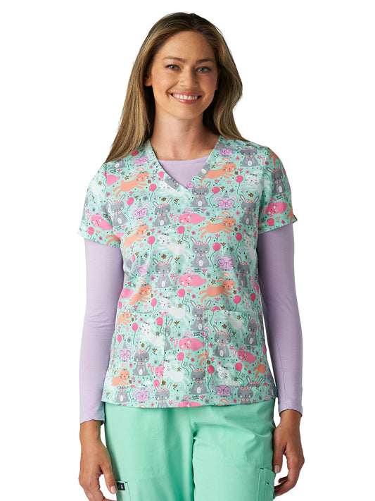 Women's Two-Pocket Print Top - 384PRA - Bunny Celebration
