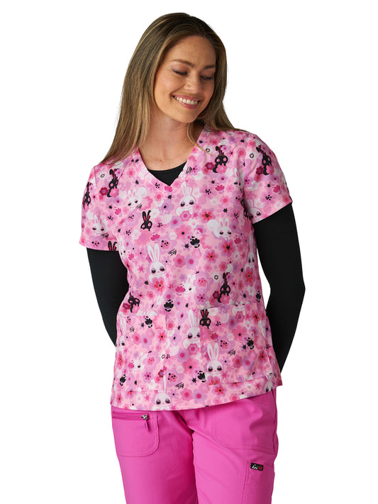 Women's Two-Pocket Print Top - 384PRA - Fluff Bunnies