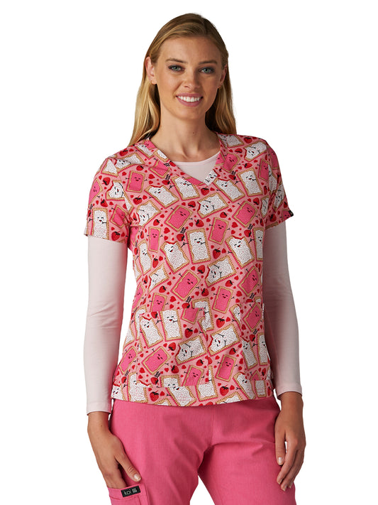 Women's Two-Pocket Print Top - 384PRA - I Love You From the Bottom of My Tart