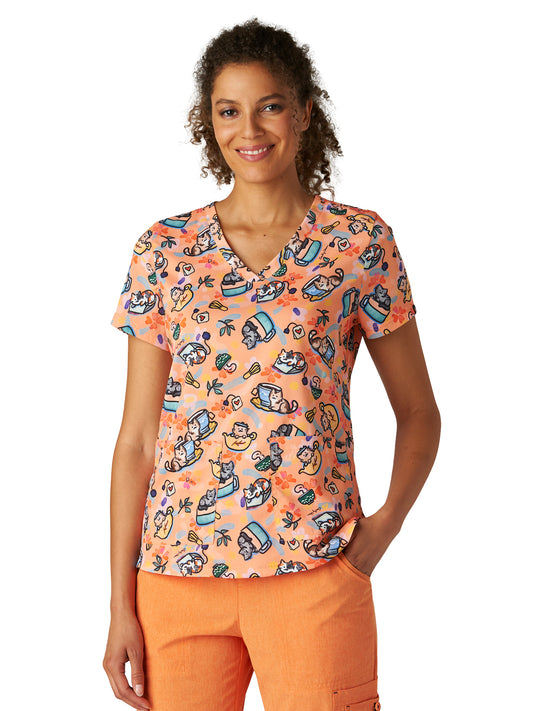 Women's Two-Pocket Print Top - 384PRA - Kittens and Tea