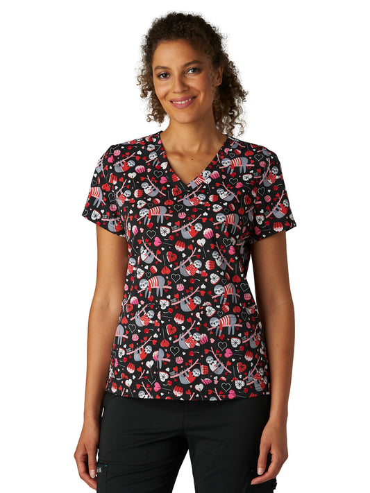 Women's Two-Pocket Print Top - 384PRA - Slothy Kind of Love