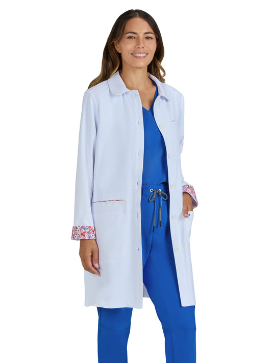 Women's Four-Pocket Pearlescent Button-Front 34.5" Fusion Lab Coat - 466 - White