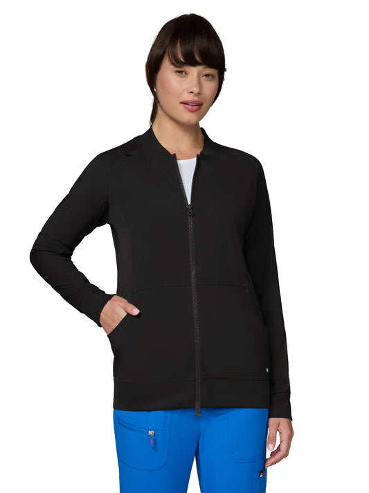 Women's Four-Pocket Zipper-Front Scrub Jacket - 478 - Black
