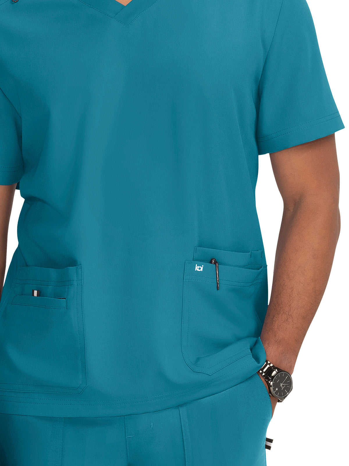 Men's 4-Pocket V-Neck Free To Be Top - 672 - Teal