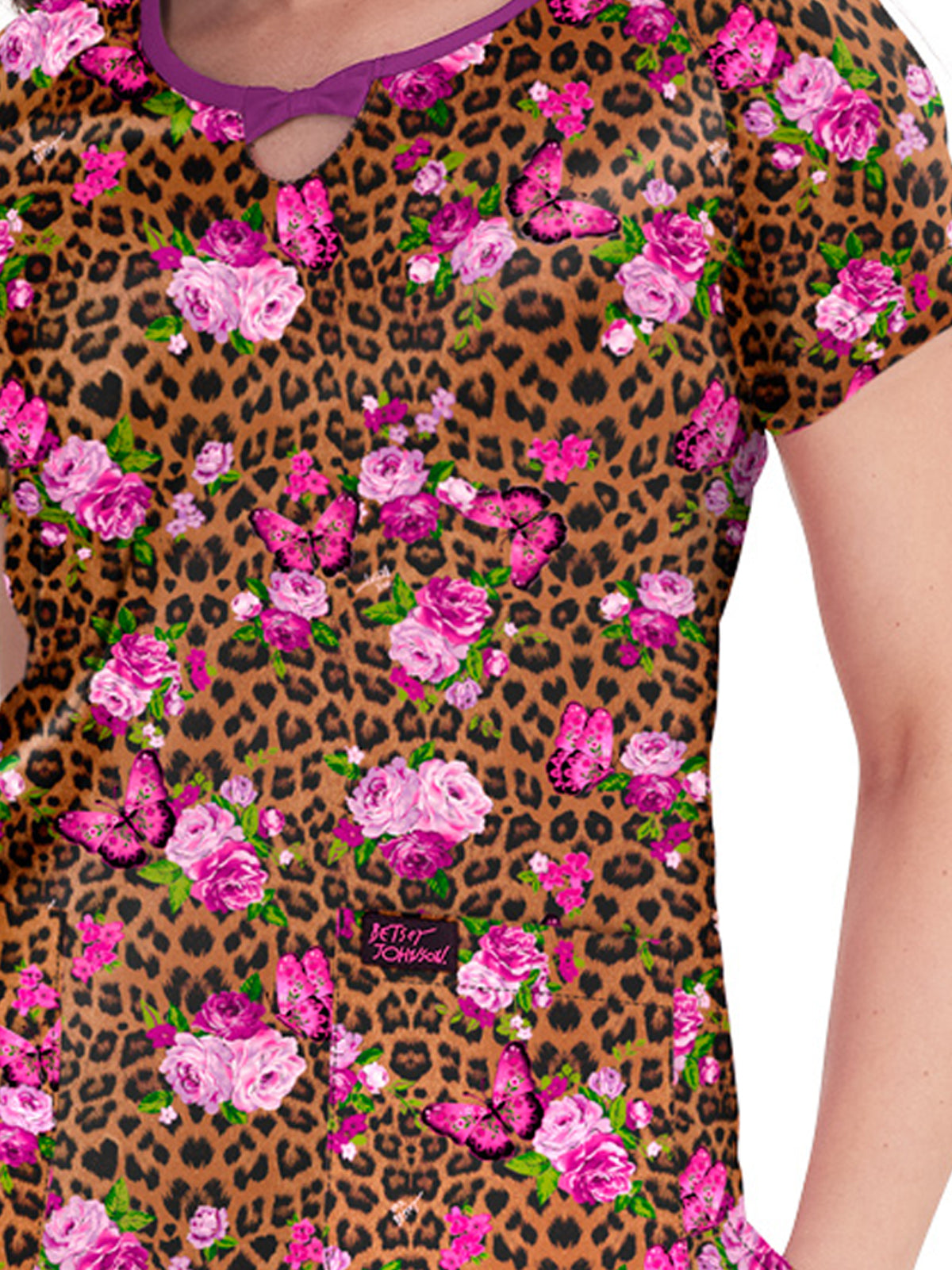 Women's 2-Pocket Keyhole Neckline Print Sunflower Top - B129PR - Wildlife Bouquet