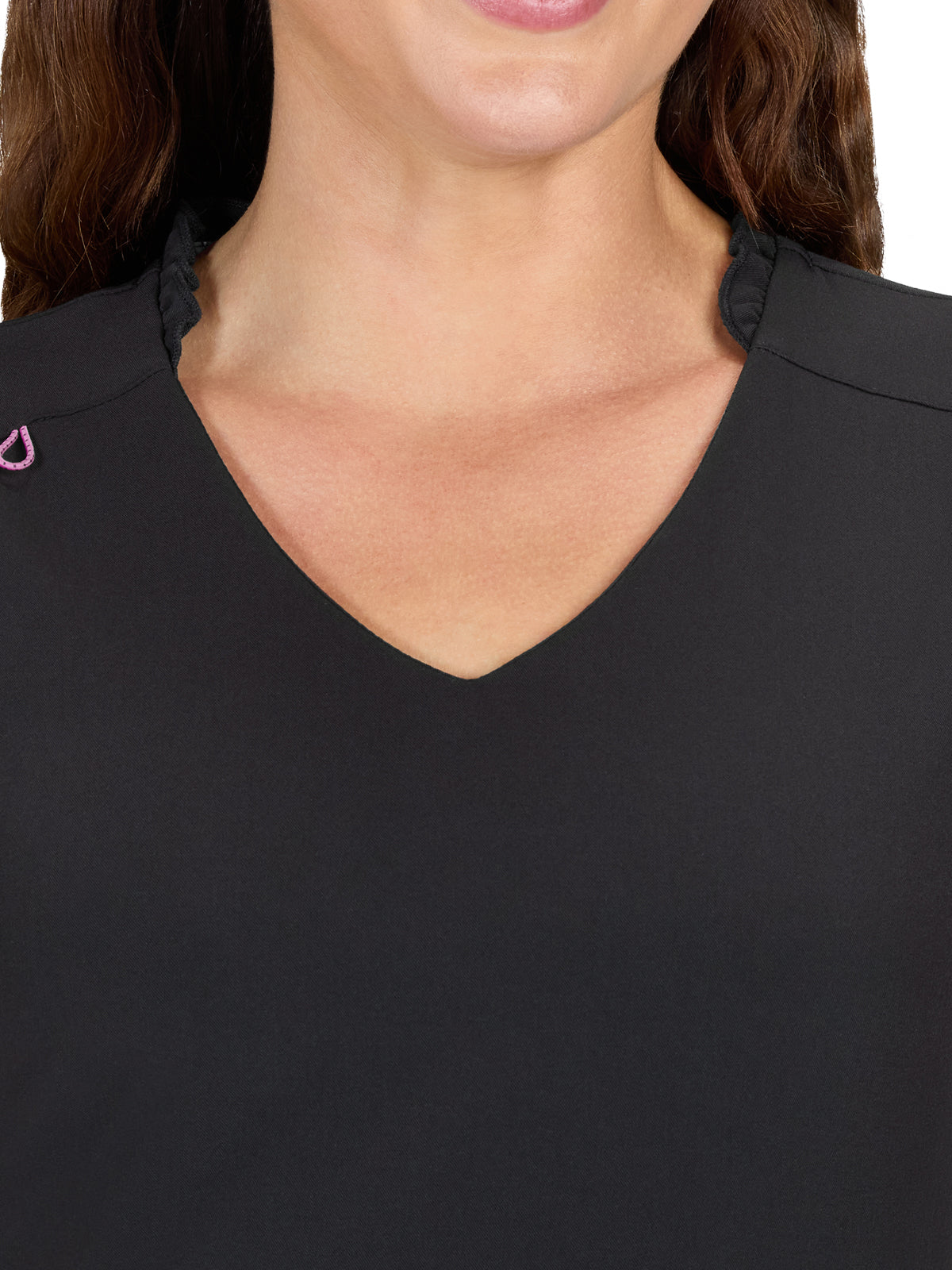 Women's 2-Pocket Ruffle Sleeve and Ruffle Collar Clary Top - B131 - Black