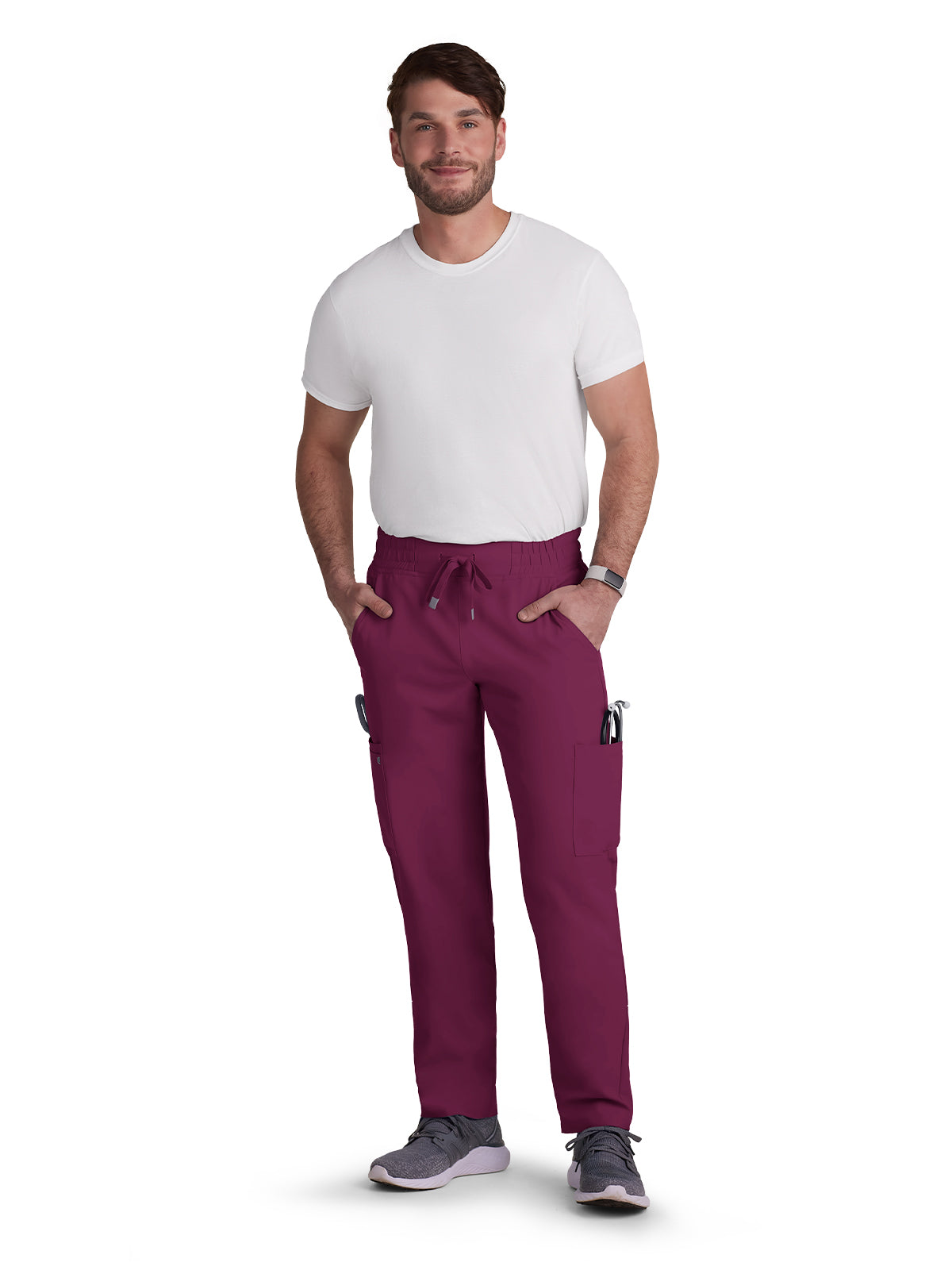 Men's 6-Pocket Drawstring Elastic Waist Neuro Pant - C601 - Wine