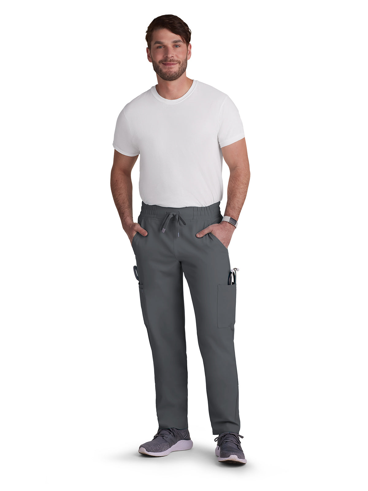 Men's 6-Pocket Drawstring Elastic Waist Neuro Pant - C601 - Pewter