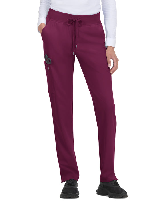 Women's Seven-Pocket Drawstring Elastic Waist Atria Pant - C701 - Wine